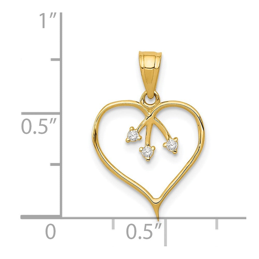 14k Yellow Gold 3-Cubic Zirconia Cut-out Heart Pendant