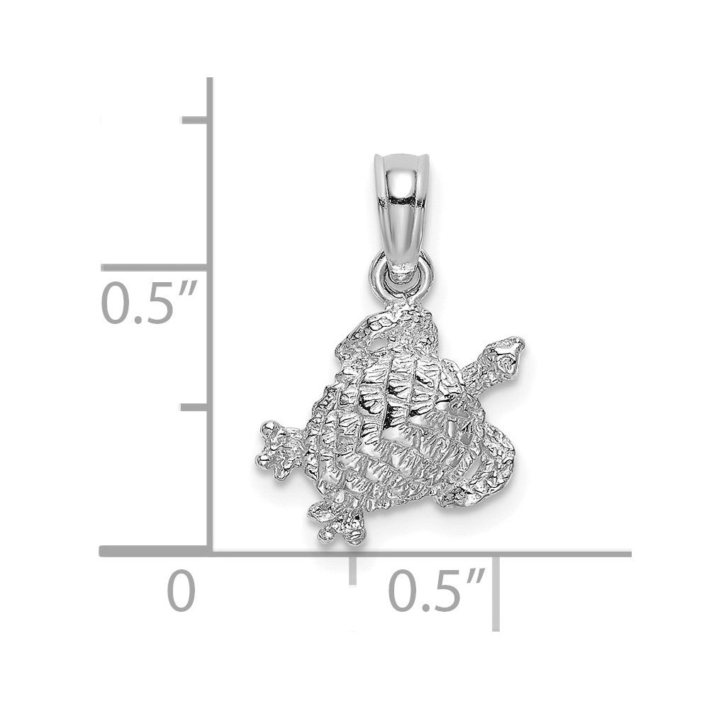 14K White Gold Textured Sea Turtle Charm Pendant