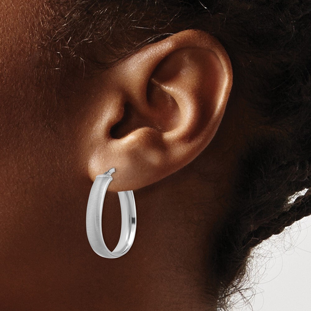 14K White Gold 4.85x18.5mm Satin Teardrop Hoop Earrings Gift for Women