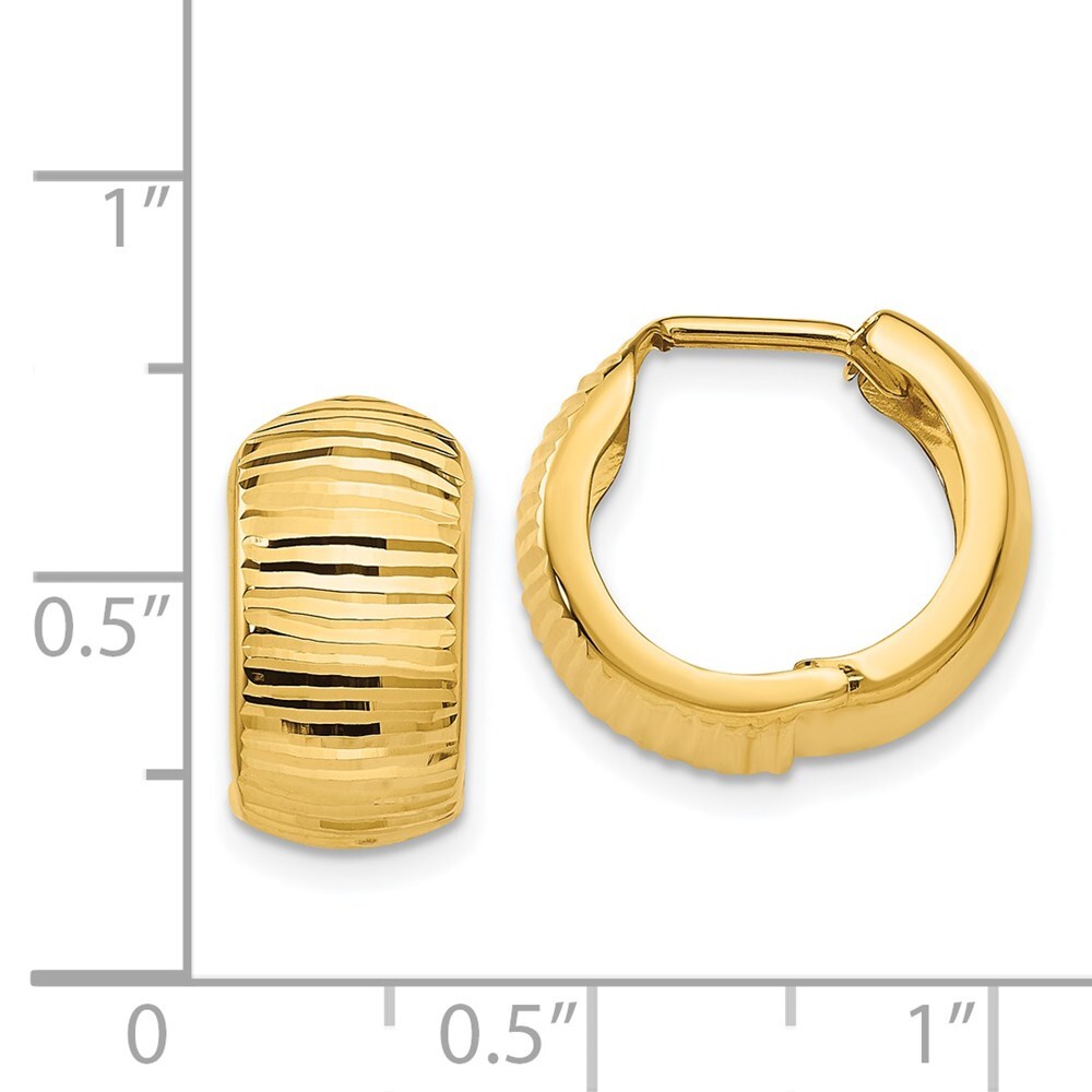14k Yellow Gold Gold Textured and Polished Hinged Hoop Earrings Gift for Women