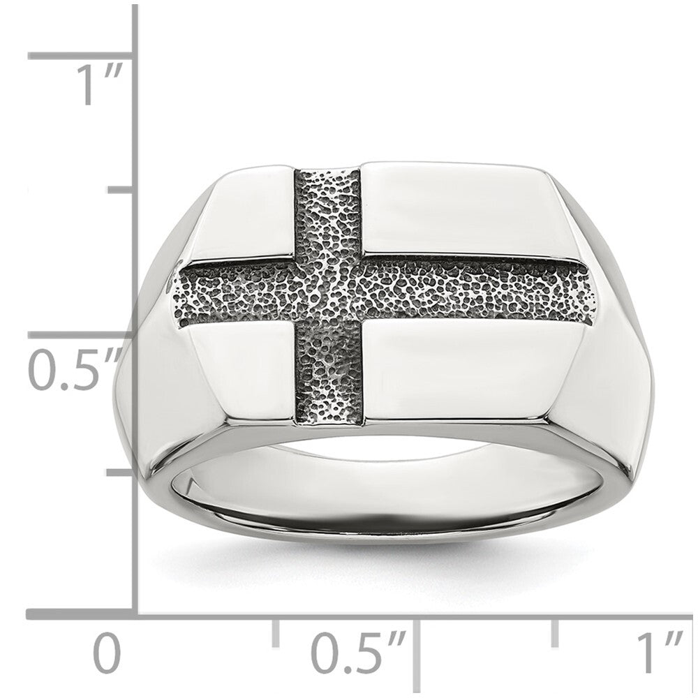 Sterling Silver Antiqued Cross Men's Ring Size 10