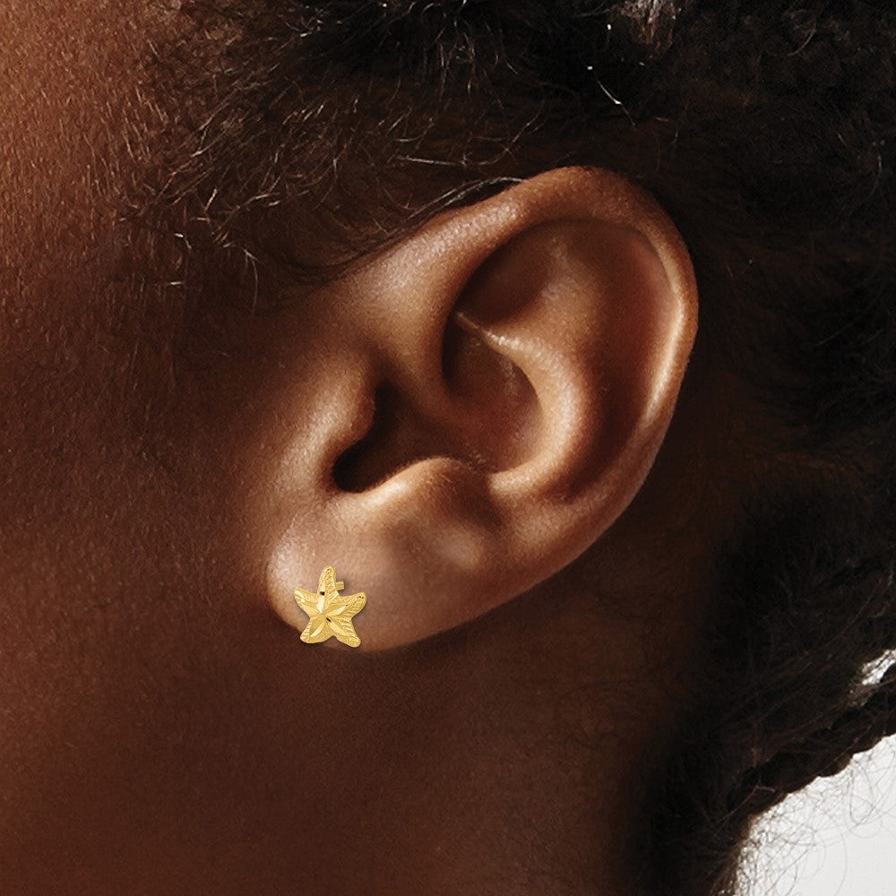 14k Yellow Gold Polished Diamond-cut Starfish Earrings