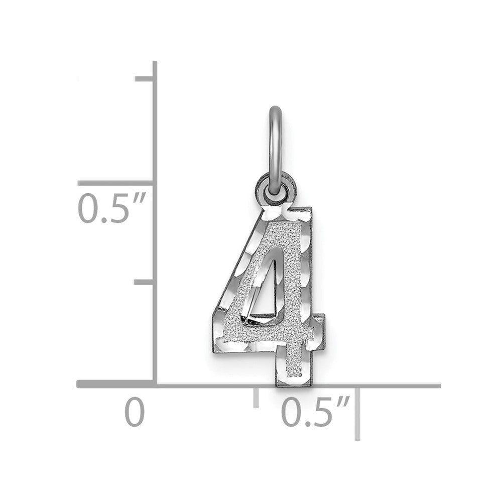 14K White Small Brushed Diamond-cut Number 4 Charm