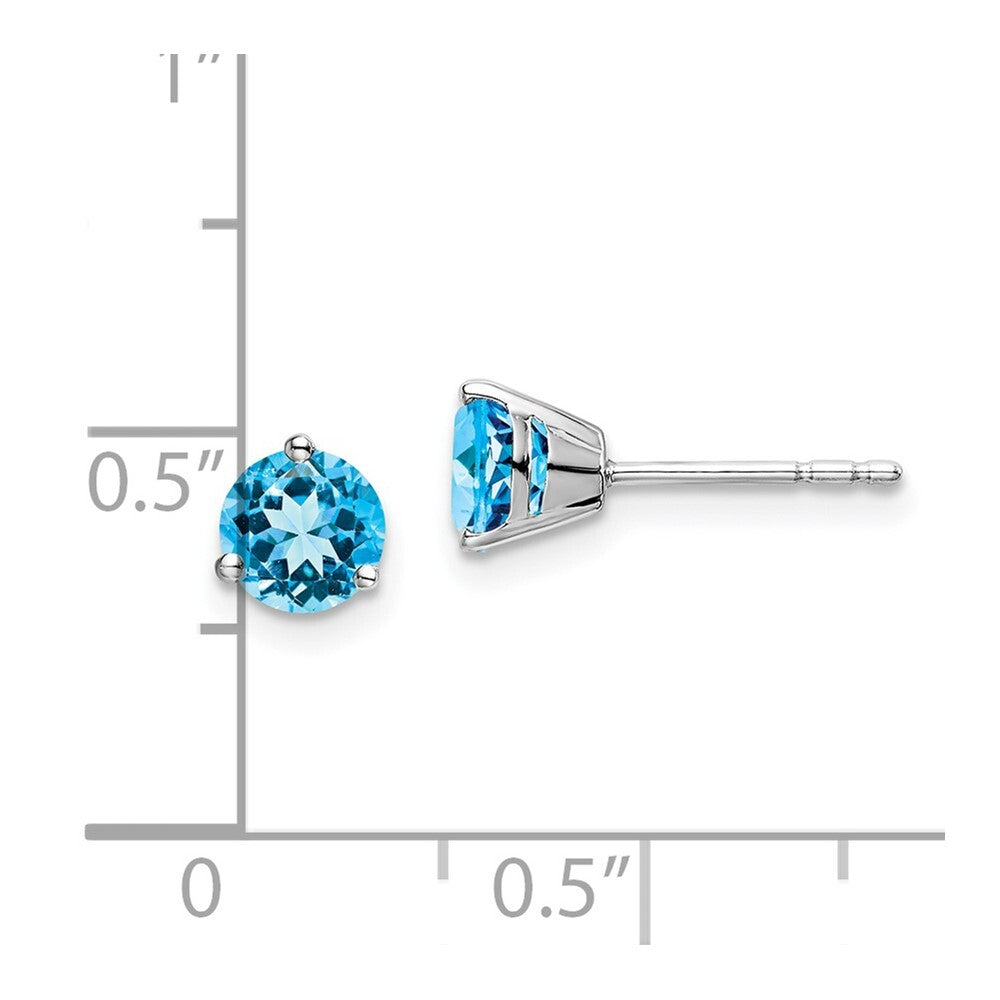 14k White Gold Round Blue Topaz Stud Earrings Gift for Women
