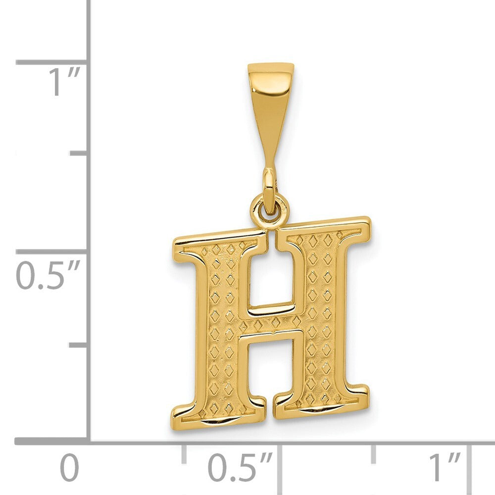 14k Yellow Gold Textured Initial H Charm Pendant for Women
