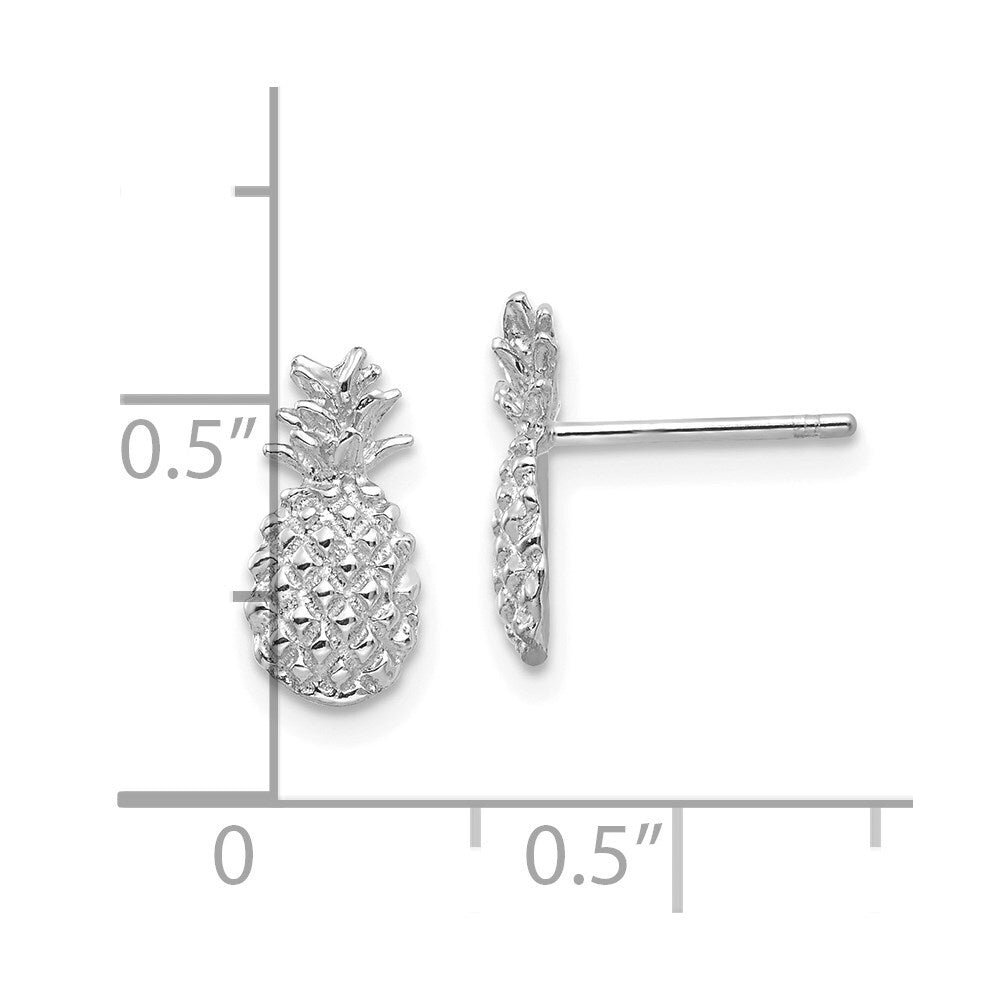 14K White Gold Polished and Textured Pineapple Stud Earrings Gift for Women