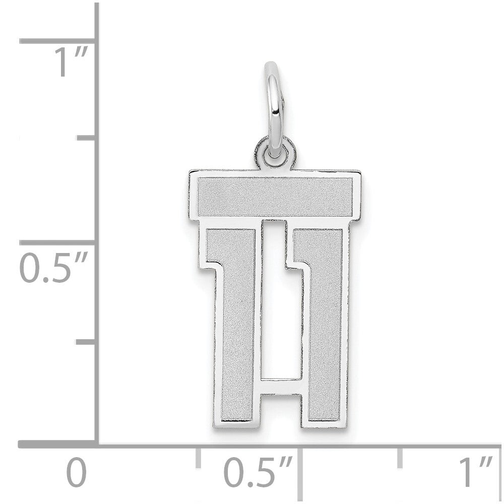 14k White Gold Small Satin Number 11 Charm Pendant for Women