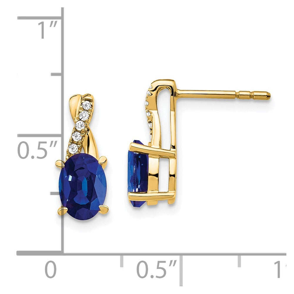 14k Yellow Gold Created Sapphire and Diamond Stud Earrings Gift for Women