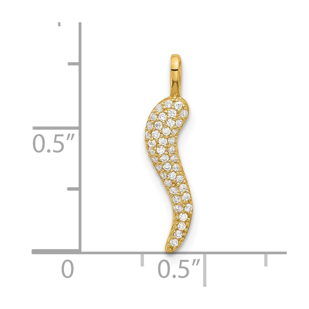 14k Yellow Gold Polished Cubic Zirconia Small Italian Horn Pendant