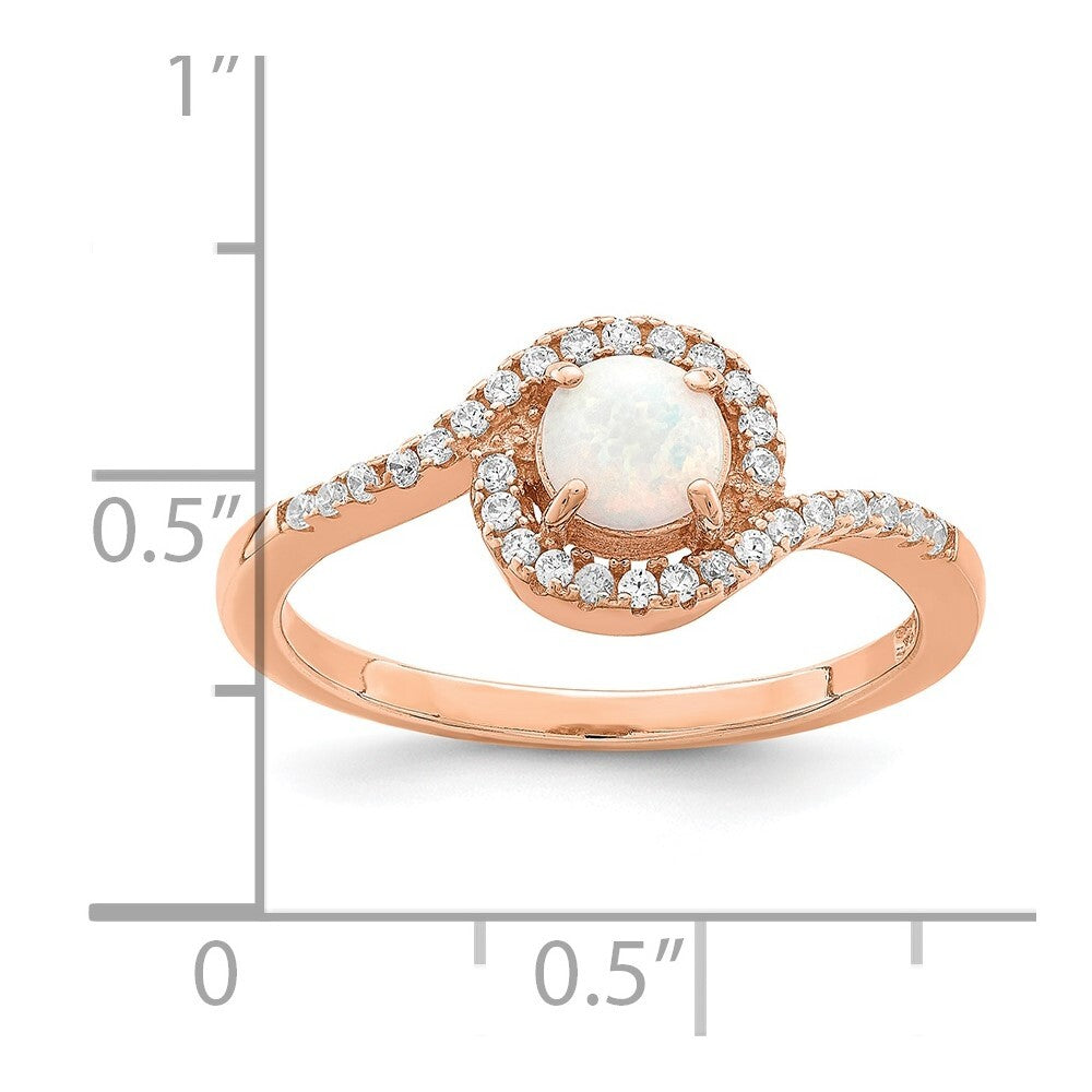 Sterling Silver Rose-tone Created Opal and Cubic Zirconia Halo Ring Size 6