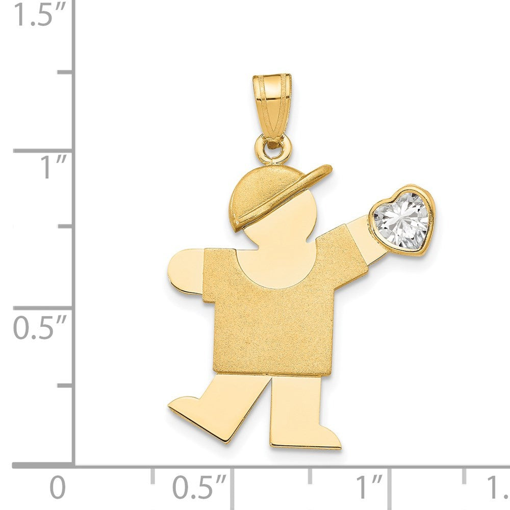 14k Yellow Gold Boy with Cubic Zirconia April Birthstone Charm