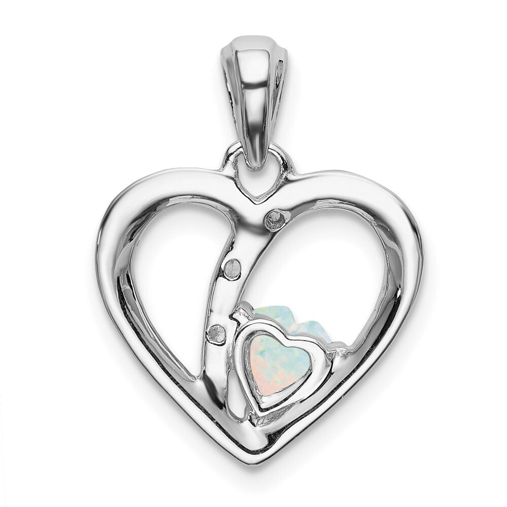 14k White Gold Created Opal and Diamond Heart Pendant for Women