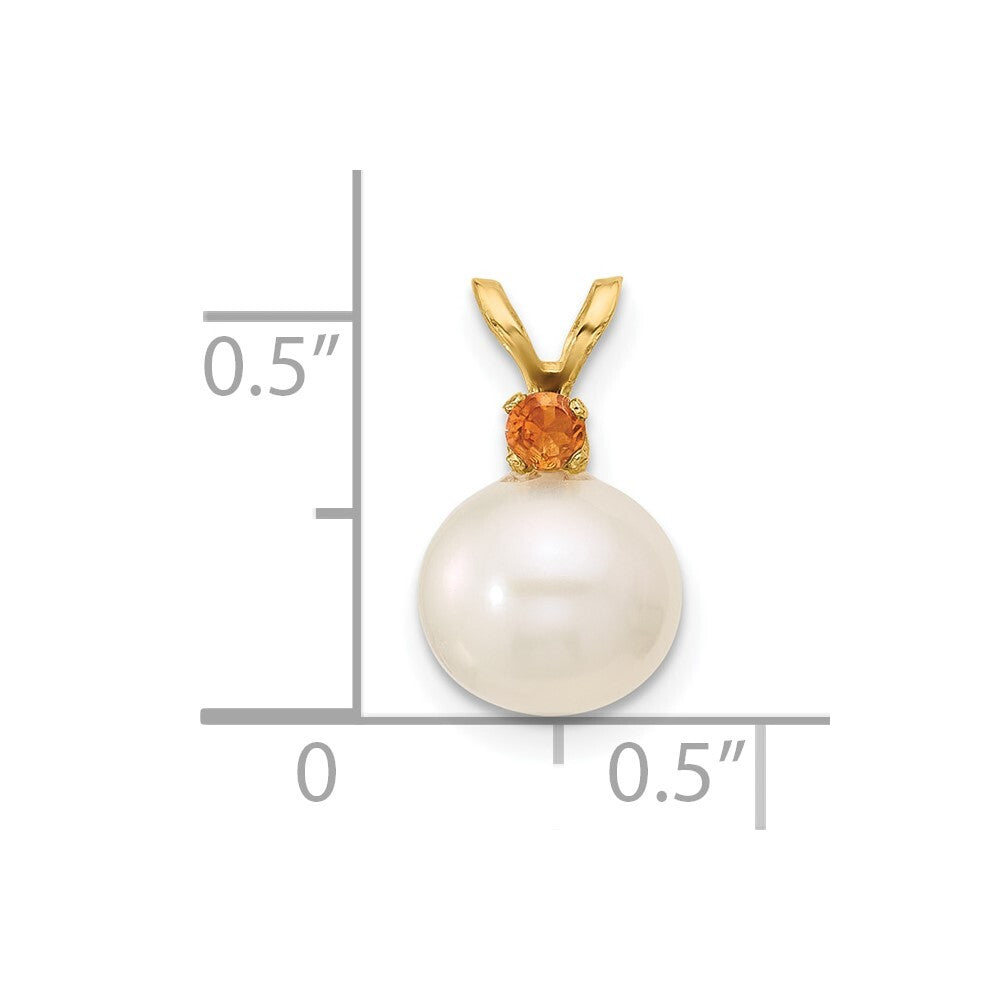 14k Yellow Gold 8-8.5mm White Round Freshwater Cultured Pearl & Citrine Pendant