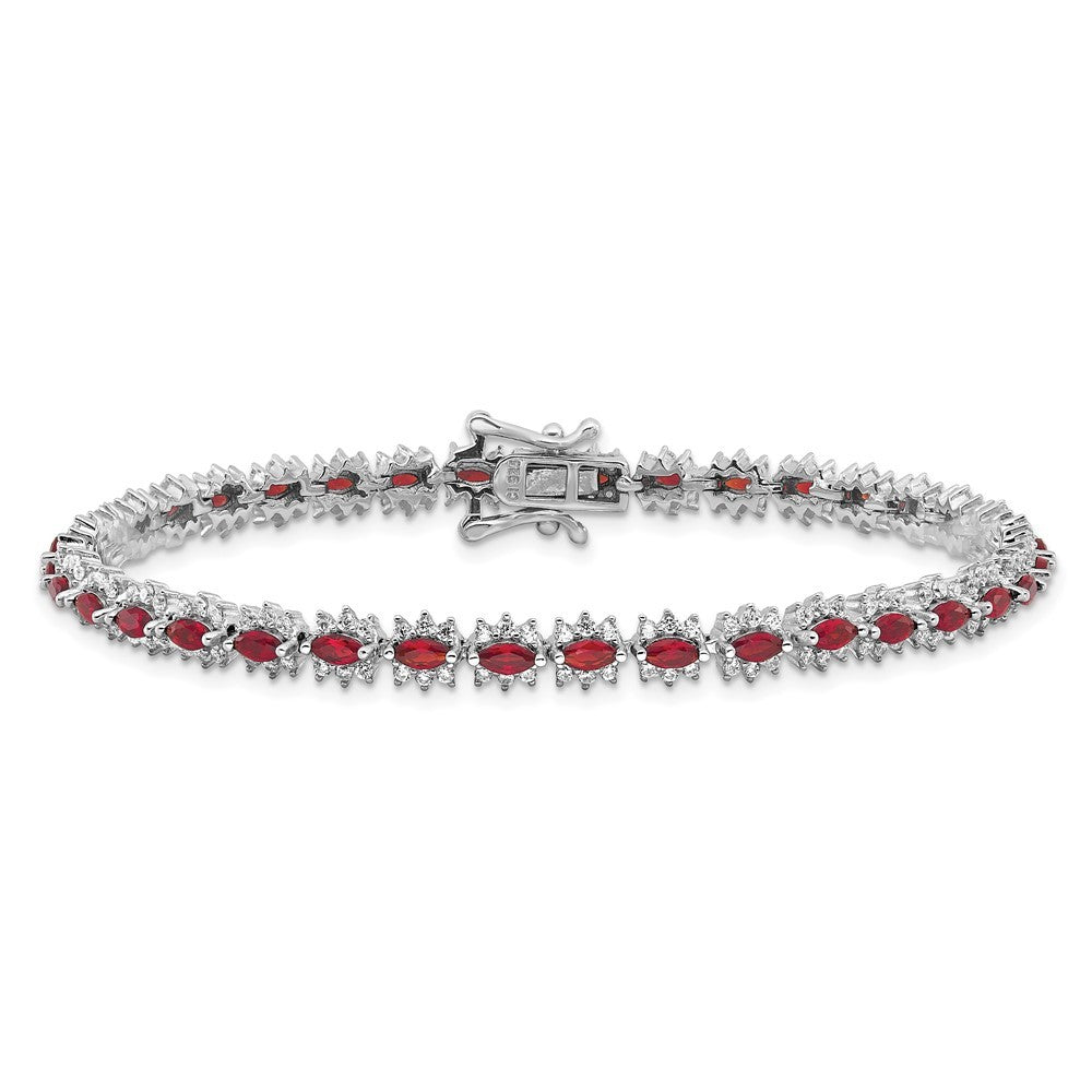 Sterling Silver Rhodium-plated with Red and White CZ 7.5in Bracelet