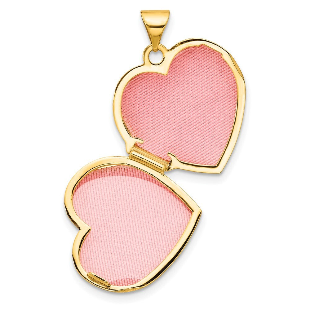14k Yellow Gold Polished Fancy Floral Border and Crest 18mm Heart Locket Pendant