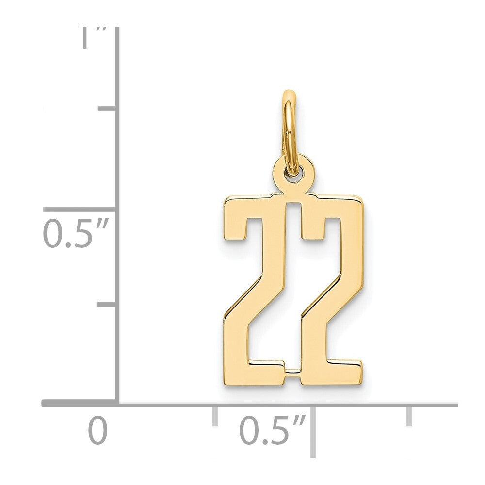 14k Yellow Gold Small Elongated Number 22 Charm Pendant for Women