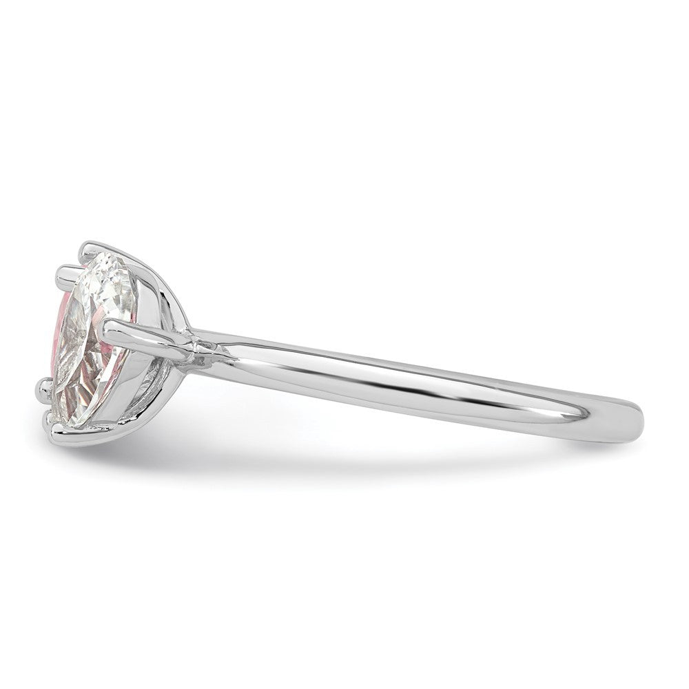 Sterling Silver Rhodium-plated Heart Pink and Pear-shaped White CZ Size 7 Ring