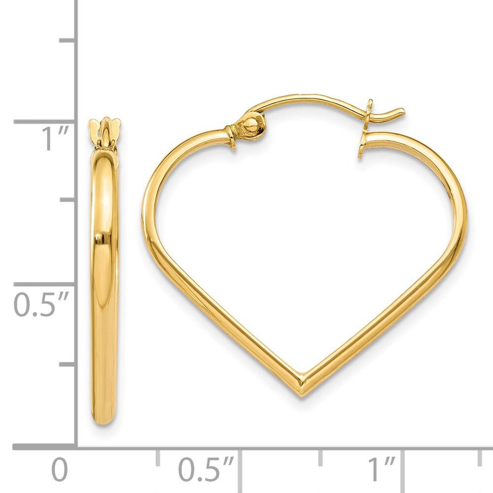 14k Yellow Gold Polished 2mm Heart Hoop Earrings Gift for Women