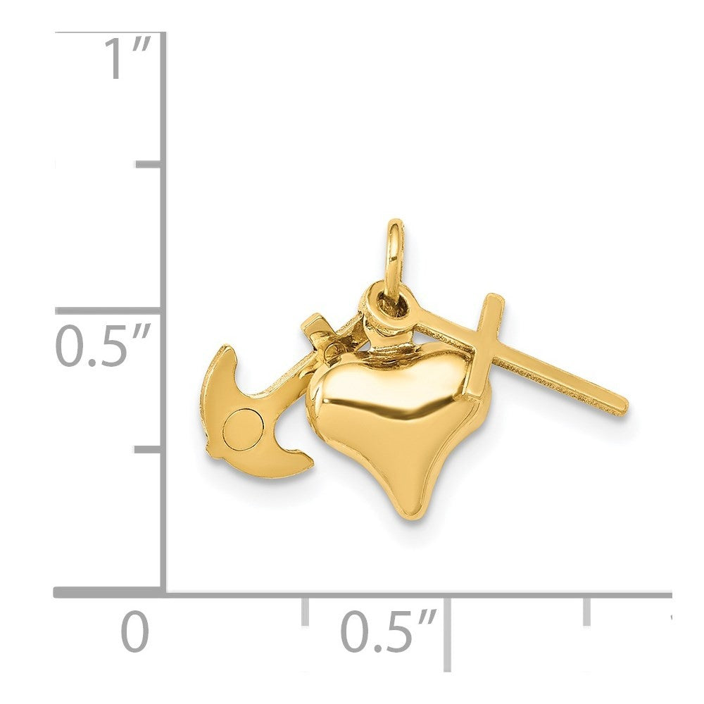 14k Yellow Gold 3D Faith, Hope And Charity Charm