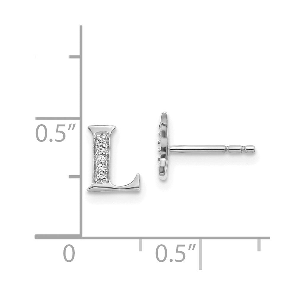 14k White Gold Diamond Initial L Stud Earrings Gift for Women