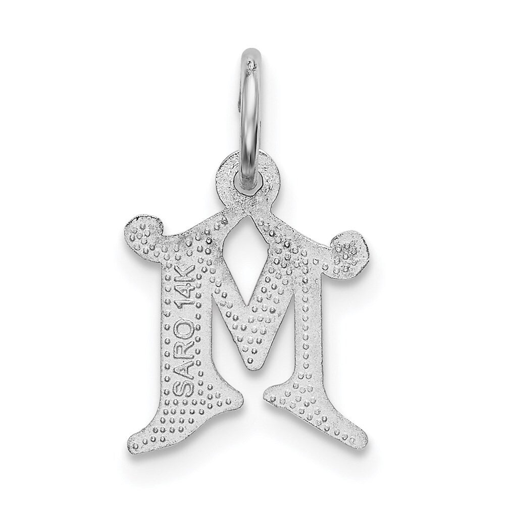 14k White Gold Diamond-cut Letter M Initial Charm Pendant for Women
