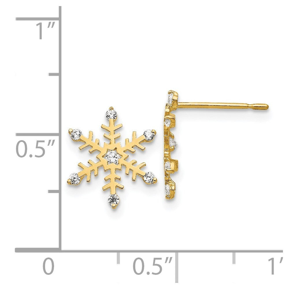 14k Yellow Gold Cubic Zirconia Children's Snowflake Stud Earrings