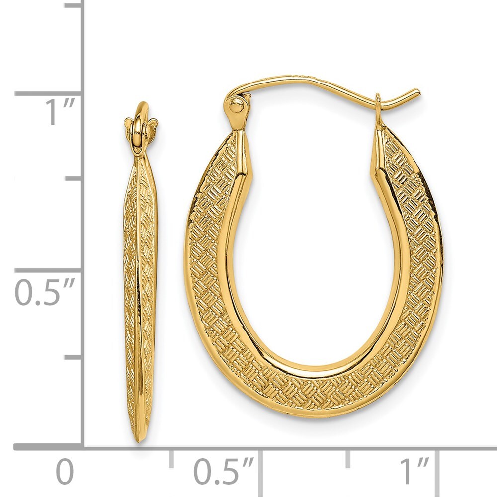 14k Yellow Gold Textured Stamped Hoop Earrings Gift for Women