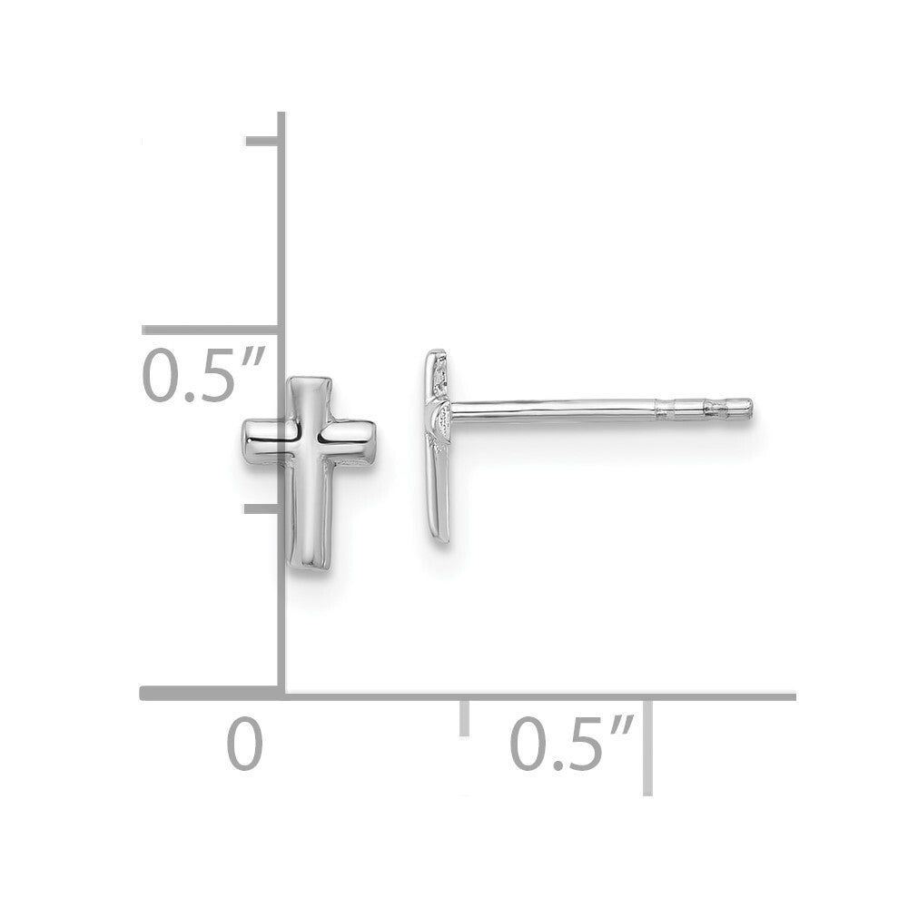 14K White Gold Polished Cross Stud Earrings Gift for Women