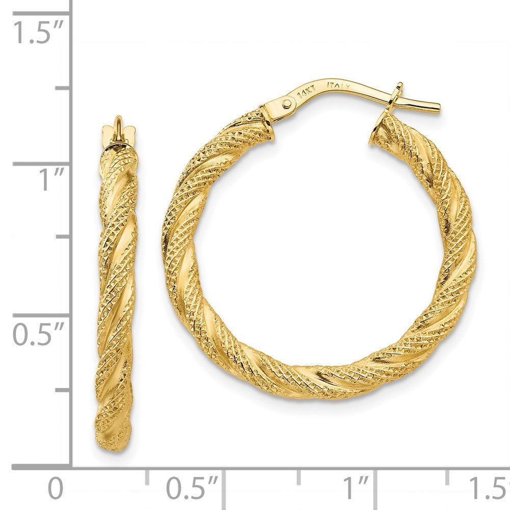 14k Yellow Gold Twisted Textured Hoop Earrings