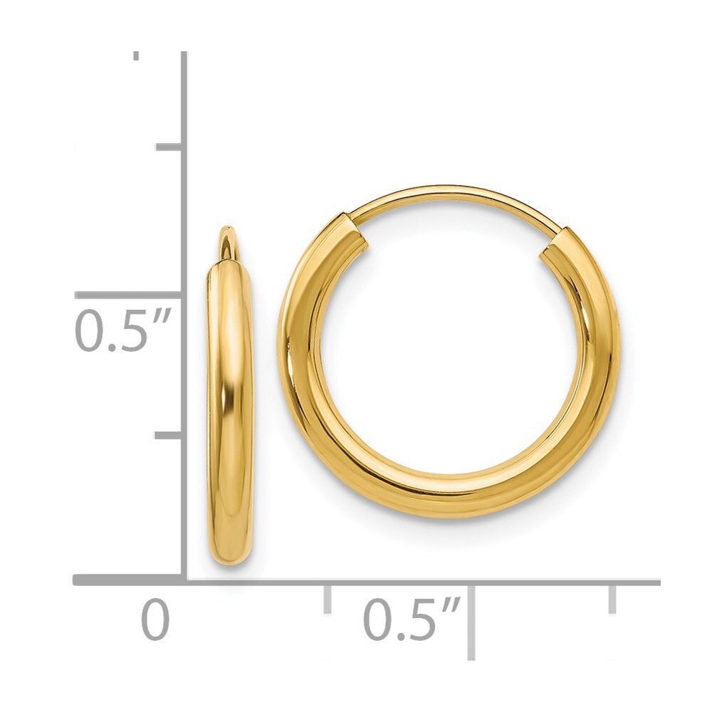 14k Yellow Gold Polished Round Endless 2mm Hoop Earrings Gift for Women