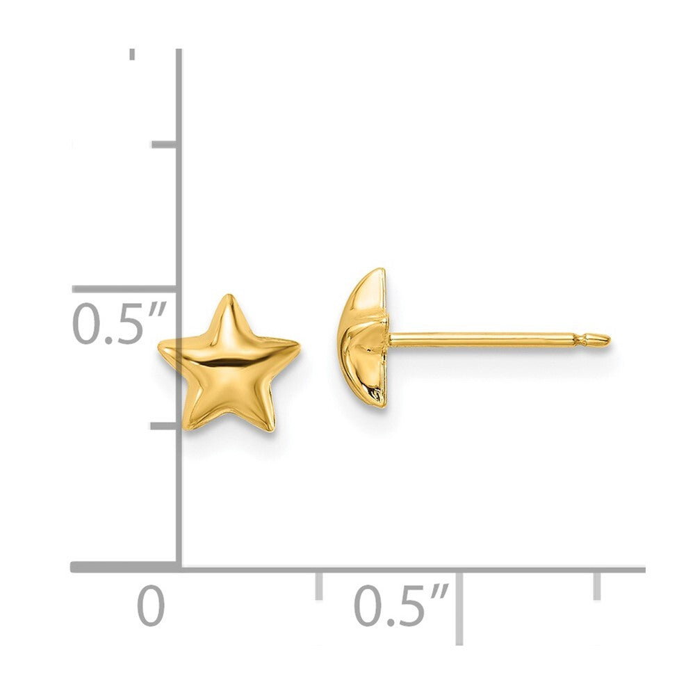14k Yellow Gold Polished Star Stud Earrings Gift for Women