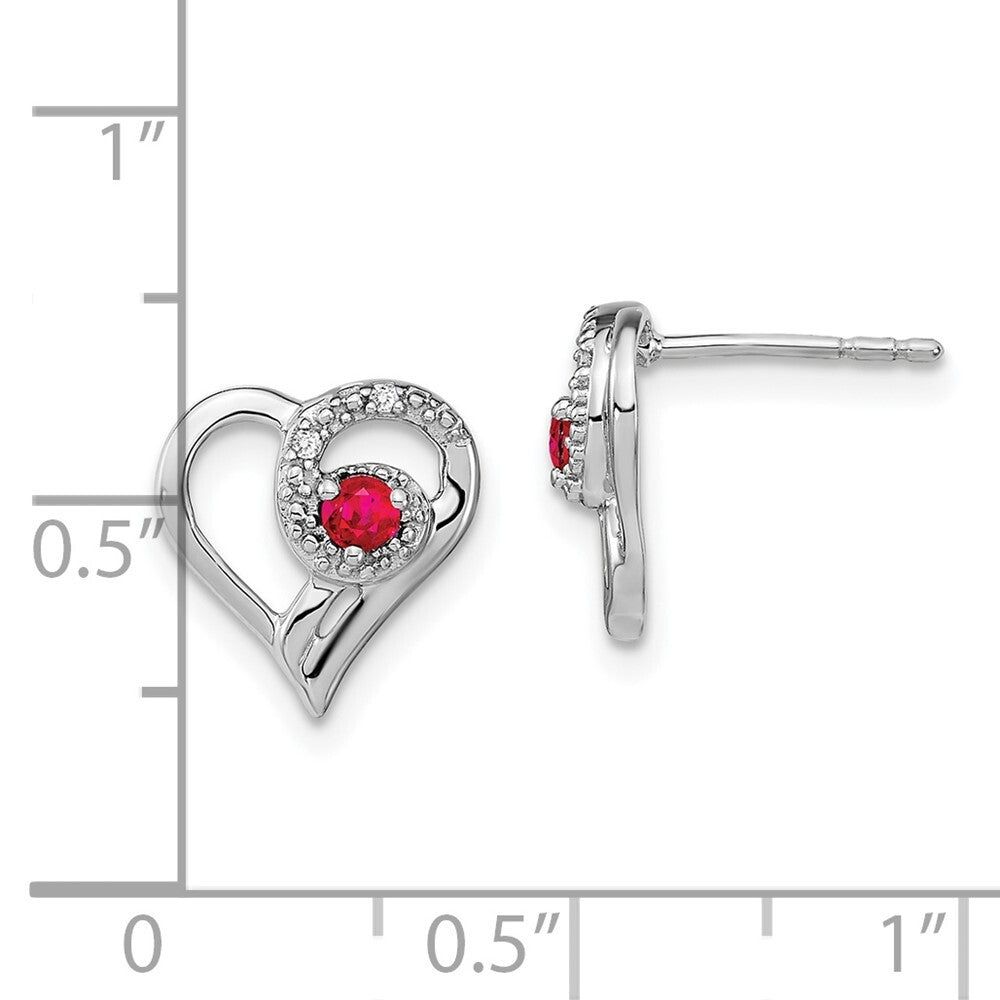 14k White Gold Ruby and Diamond Heart Stud Earrings