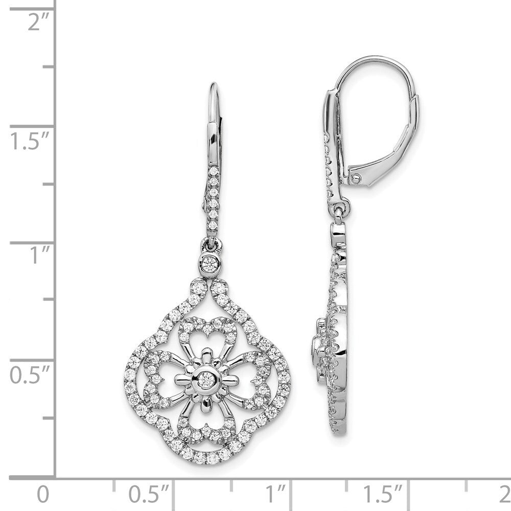 14k White Gold Diamond Fancy Leverback Drop & Dangle Earrings