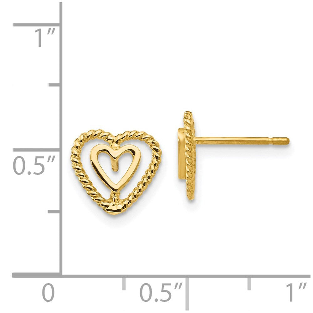 14k Yellow Gold Heart Stud Earrings Gift for Women