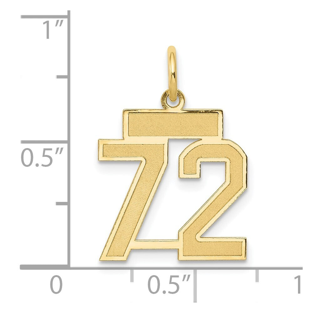 14k Yellow Gold Small Satin Number 72 Charm Pendant for Women