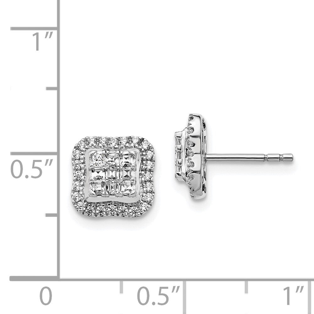 14k White Gold Diamond Square Cluster Stud Earrings