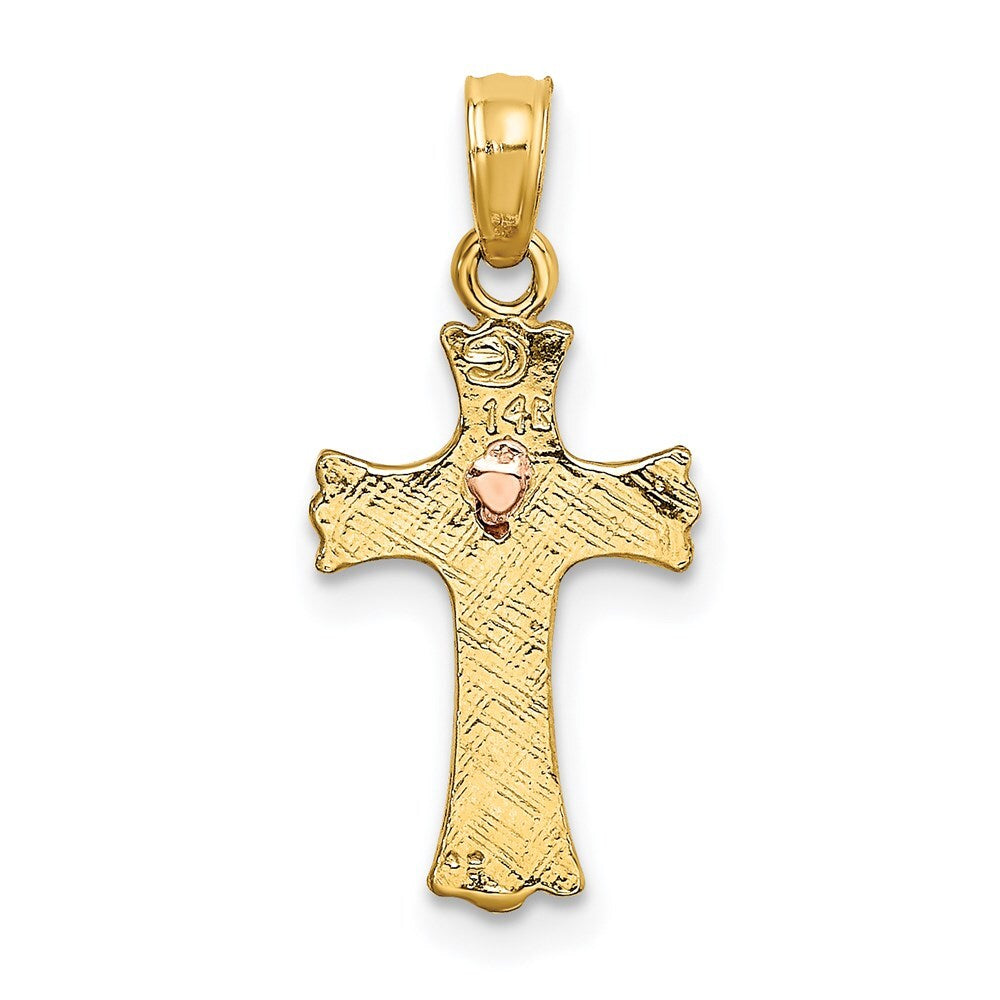 14k Two-tone Gold Heart In Cross Charm Pendant for Women