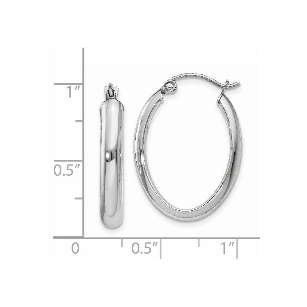 14k White Gold Polished 3.75mm Oval Tube Hoop Earrings Gift for Women