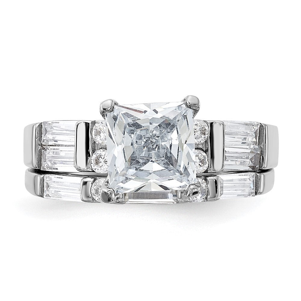 Sterling Silver Cubic Zirconia Engagement Ring Wedding BTwo Piece Set Size 8