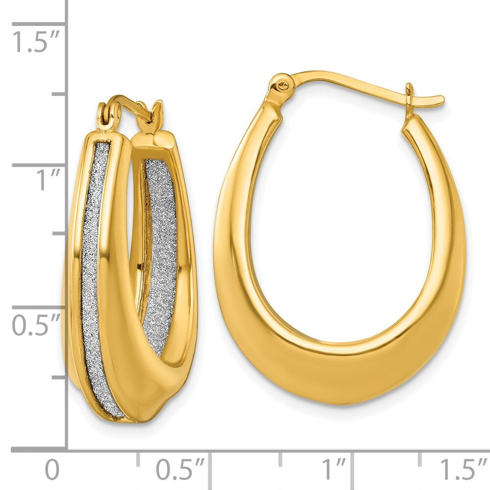 Sterling Silver Gold-tone Polished & Twisted Glitter In & Out Oval Hoop Earrings