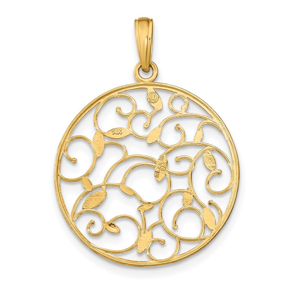 14k Yellow Gold Rhodium Floral Medallion Pendant Charm Pendant for Women