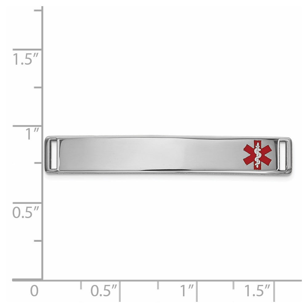 14K White Gold 36x6mm Off-Center Red Epoxy Enameled Medical ID Plate # 818