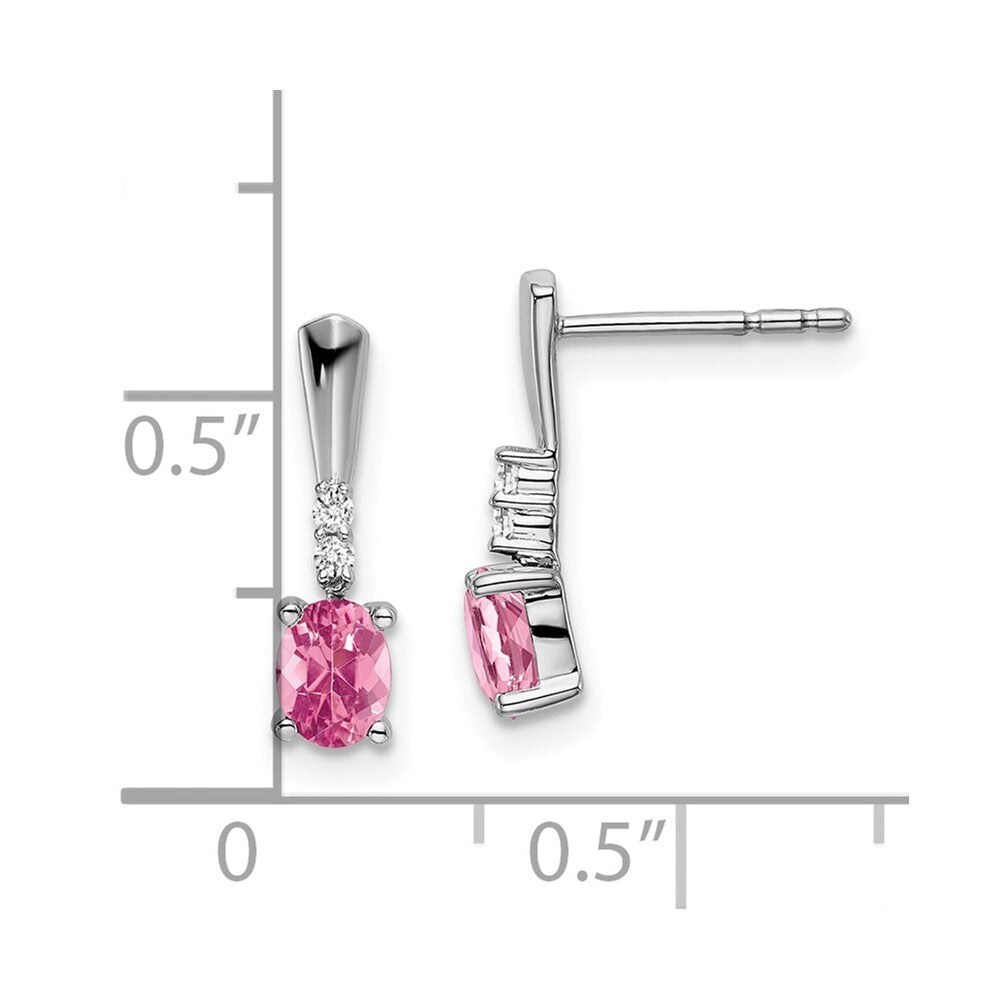 14k White Gold Oval Pink Tourmaline and Diamond Dangle Earrings Gift for Women