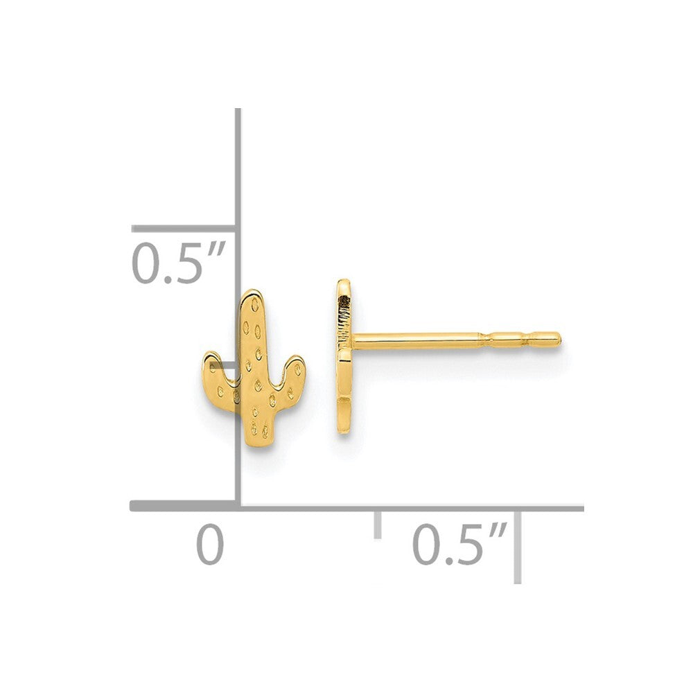 14k Yellow Gold Polished Cactus Stud Earrings Gift for Women
