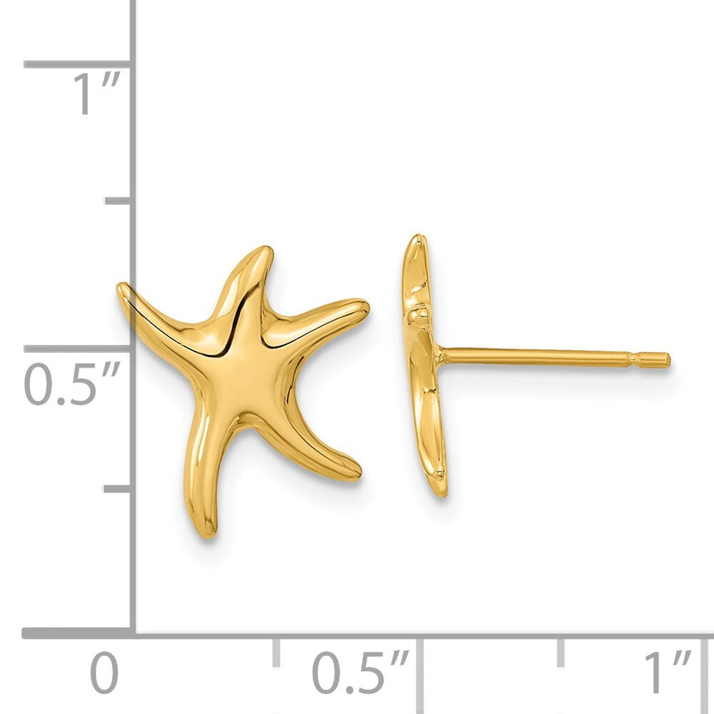 14k Yellow Gold Polished Starfish Stud Earrings Gift for Women