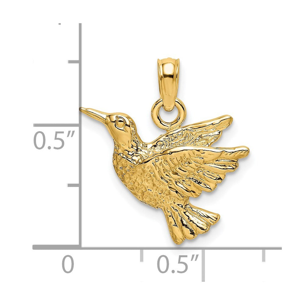 14k Yellow Gold Engraved Hummingbird Charm