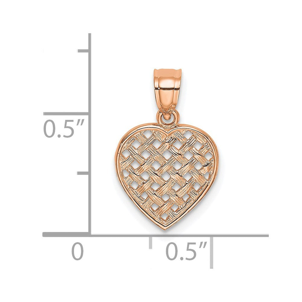 14K Rose Polished Cut-Out and Textured Woven Heart Charm Pendant