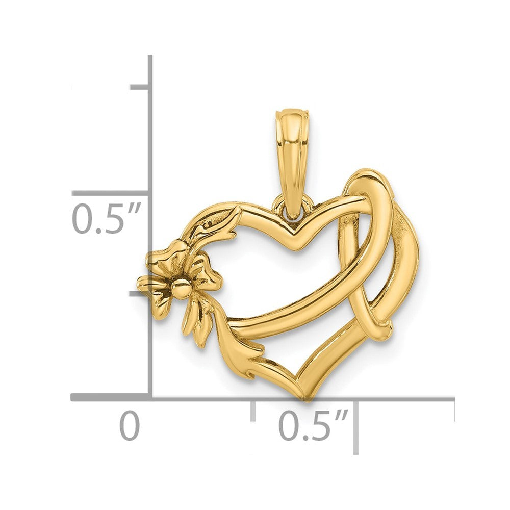 14k Yellow Gold Fancy Heart and Ribbon Charm