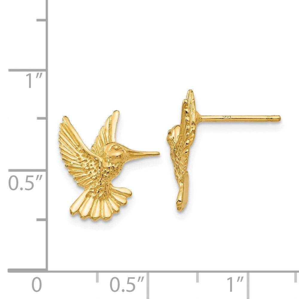 14k Yellow Gold Hummingbird Stud Earrings Gift for Women