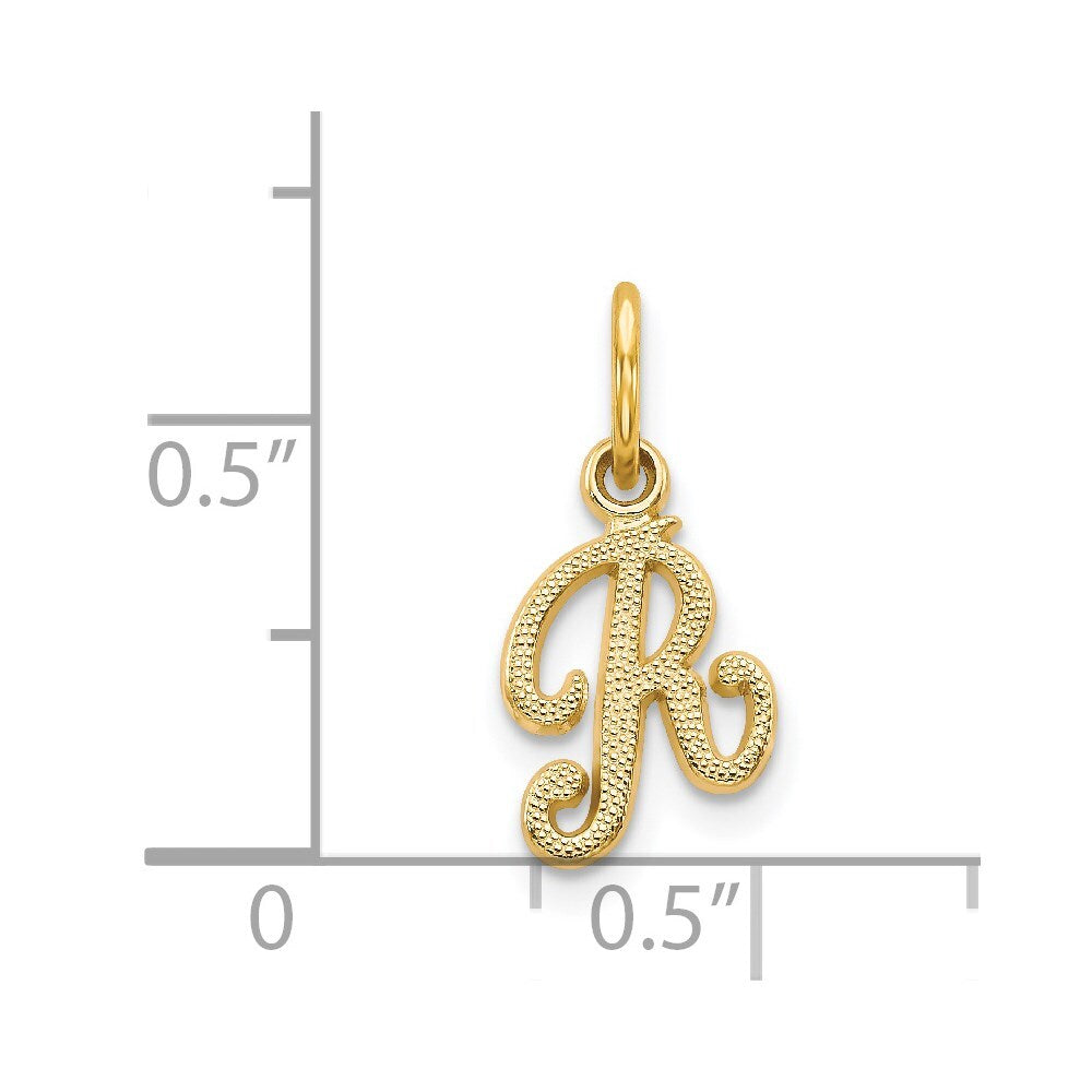 14k Yellow Gold Script Letter R Initial Charm Pendant for Women